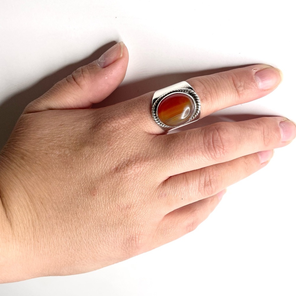 Vintage Sterling Silver Thick Carnelian Agate Ring size 8 - Picture 7 of 11
